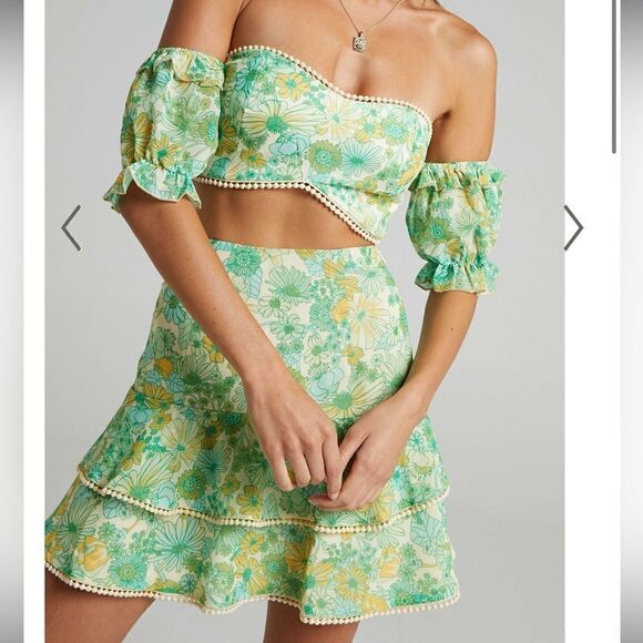 FINAL RESORT TWO PIECE RUFFLE SLEEVE MINI SET IN FRESH FLORAL - Picture 2 of 12